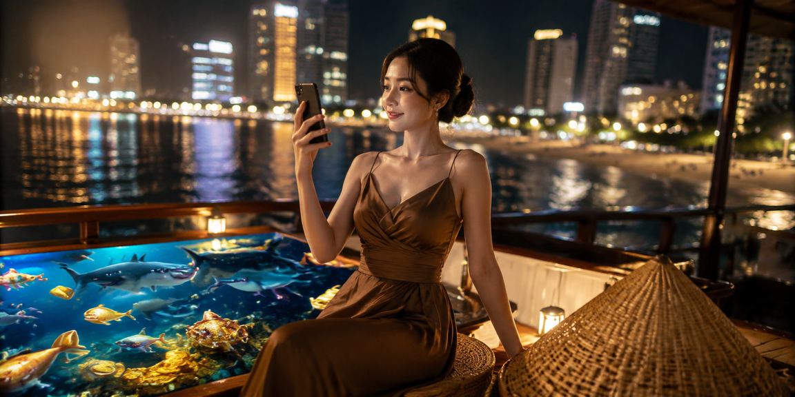 Người dùng Nha Trang đội nón lá sử dụng điện thoại di động xem kèo thể thao
